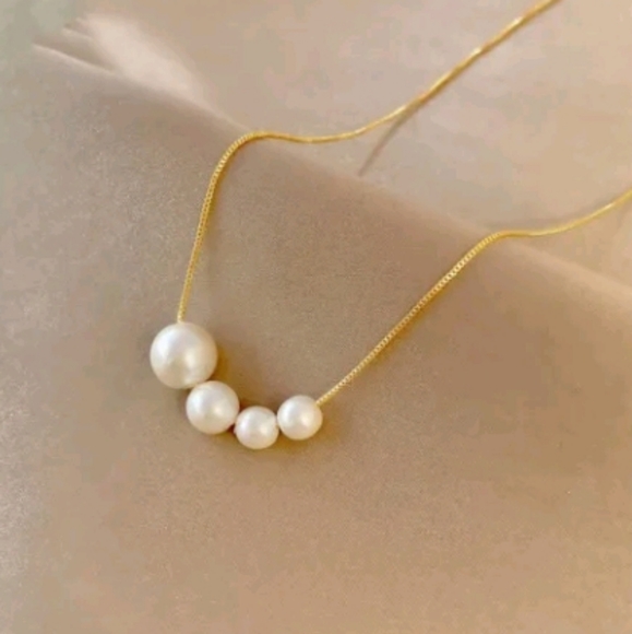 18" Long Pearl Choker Chain Necklace Pendant Collar Gold - Picture 4 of 10